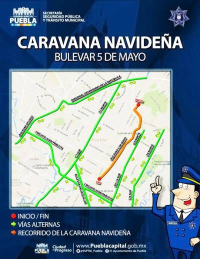 Vialidades cerradas por caravana navideña este jueves en Puebla