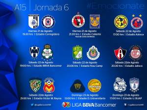 Liga MX: Conoce horarios de los partidos de la Jornada 6