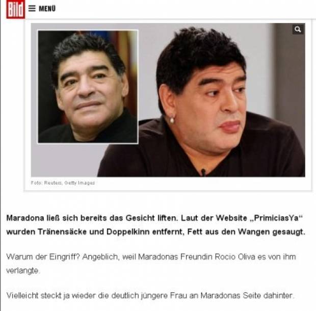 Alemanes se burlan del nuevo aspecto de Maradona con bótox en labios y grandes aretes