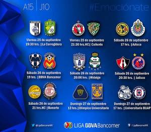 Conoce los partidos y horarios de la J10 de la Liga MX