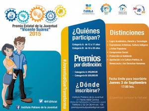 SEP Puebla lanza convocatoria para el Premio Estatal de la Juventud 2015