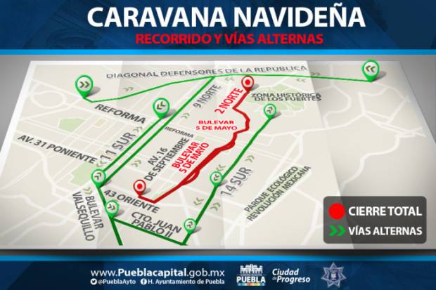 Conoce el operativo vial por Caravana Navideña este viernes en Puebla