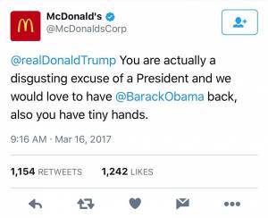 Insultan a Trump desde la cuenta de McDonald’s en Twitter
