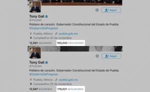 Crecen 6.6% seguidores de Tony Gali en Twitter desde que asumió gubernatura de Puebla