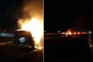 Se incendia vehículo al chocar contra muro en autopista México-Puebla