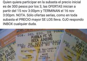 Subastan en redes boletos gratuitos para el partido Puebla FC-Boca Juniors