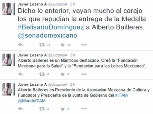 Lozano manda al “carajo” a los que critican premio del Senado a Alberto Bailleres