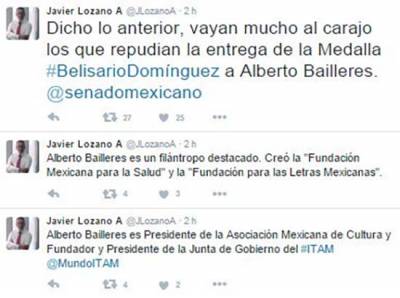 Lozano manda al “carajo” a los que critican premio del Senado a Alberto Bailleres