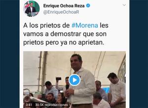 Ochoa Reza llama “prietos” a seguidores de Morena y le llueven críticas