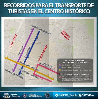 Habilitan vialidades para el transporte turístico en el Centro Histórico de Puebla