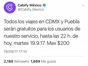 Cabify ofrece viajes gratis en Puebla tras sismo y genera repudio por caso de Mara Castilla