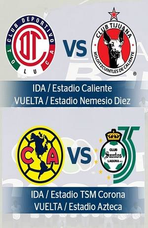 Liga MX: América-Santos y Toluca-Xolos, las semifinales