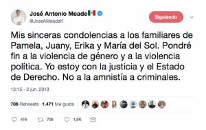 Meade lamenta la muerte de Juany Maldonado en Puebla