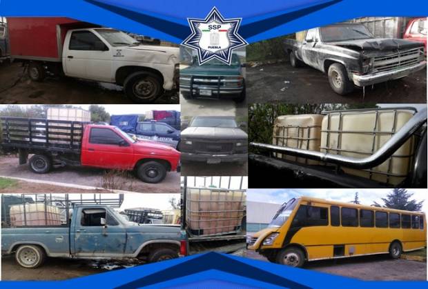 Decomisan mil 300 litros de combustible ilícito y 14 unidades robadas en Puebla