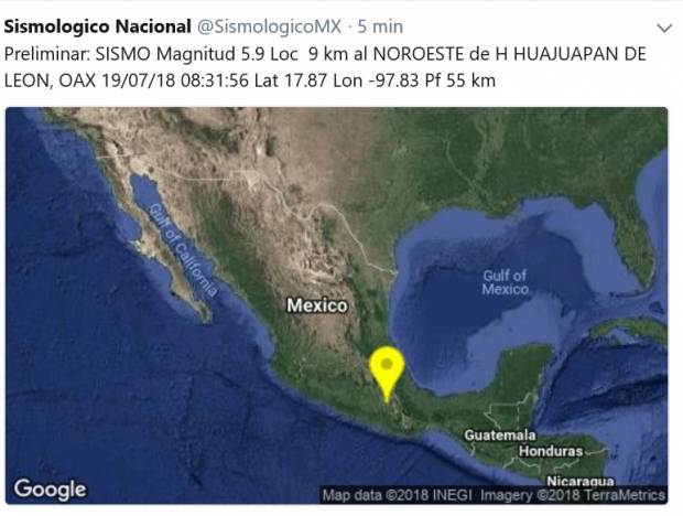 Saldo blanco en Puebla tras sismo de 5.9 con epicentro en Huajuapan de León