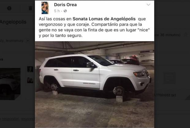 Denuncian robo de llantas en Sonata Lomas de Angelópolis