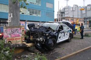 FOTOS: Policía choca contra auto y derriba árbol en Prolongación Reforma