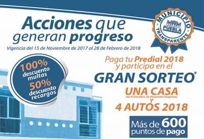 Inicia promoción de pago de predial 2018 para Puebla Capital