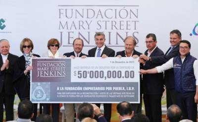 La Fundación Mary Street Jenkins dona 50 mdp para la reconstrucción de Puebla