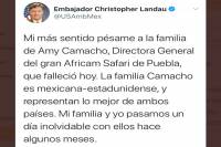 Christopher Landau, embajador de EU en México, lamentó deceso de Amy Camacho