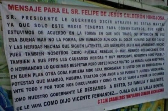 Crimen despide a Felipe Calderón con narcomantas en tres estados