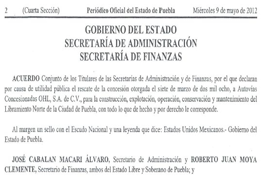 OHL pierde concesión del Libramiento Norte: gobierno de Puebla