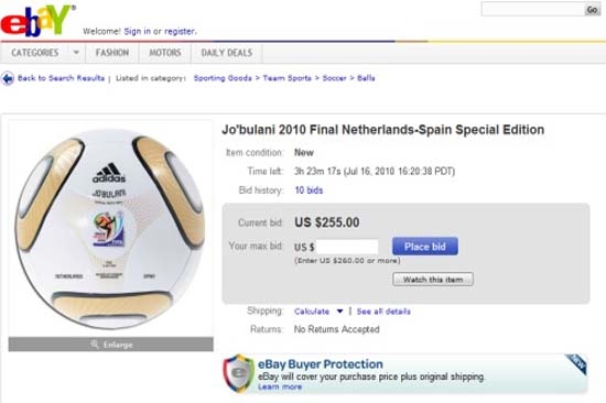 Jabulani: pagaron 74 mil dólares por el balón del Mundial