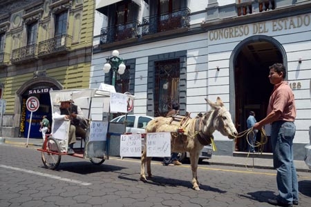 Mototaxistas llegaron en burro taxi a las puertas del Congreso del Estado