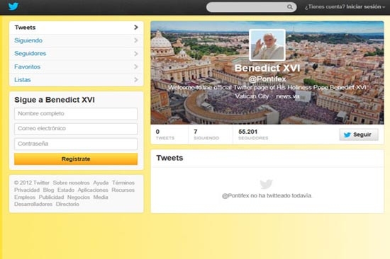 Benedicto XVI se estrenará en Twitter el 12 de diciembre