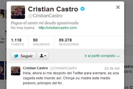 Cristian Castro canceló cuenta de Twitter