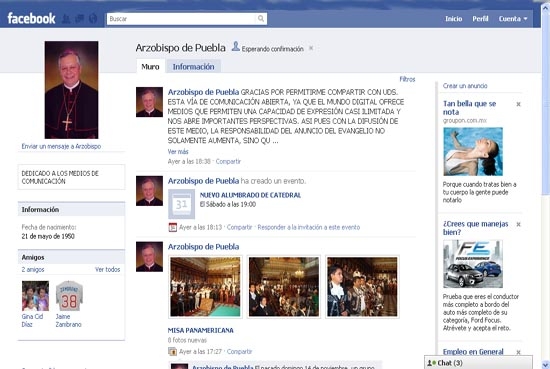Arzobispo de Puebla en Facebook