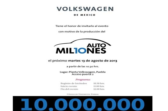 VW llega a la unidad número 10 millones producida en Puebla