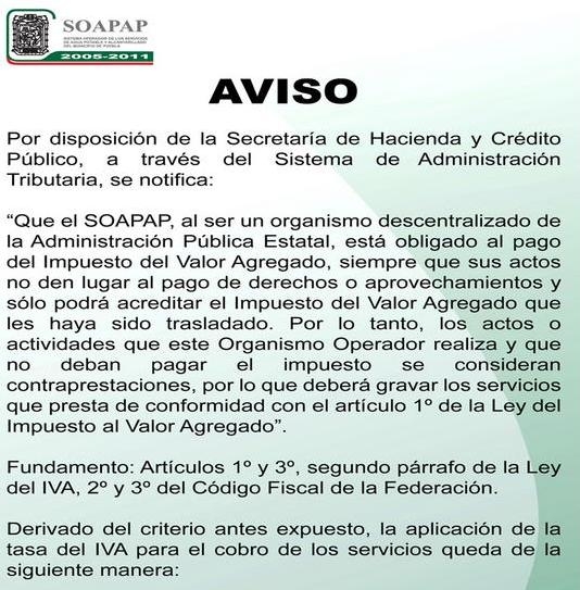 Legal que SOAPAP cobre IVA: Colegio de Contadores