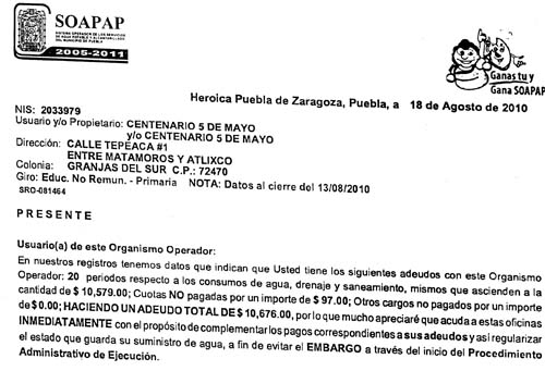 SOAPAP ya amenaza con embargos a escuelas públicas