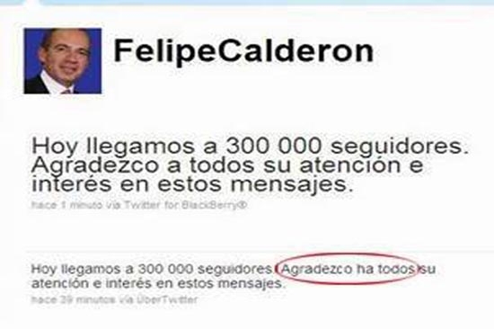 Felipe Calderón, le falla ortografía en Twitter