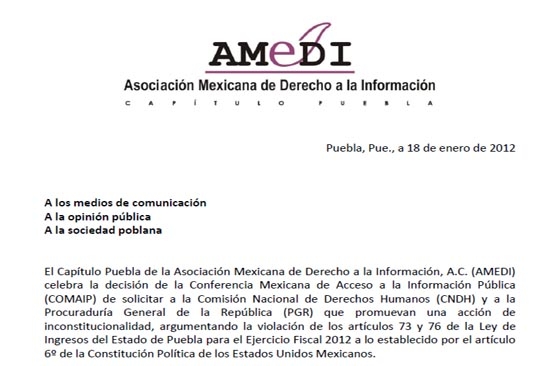 ONG’s  contra gobierno de Puebla por cobros en Transparencia