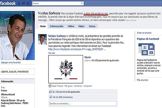 Nicolas Sarkozy, jaquean su cuenta de Facebook