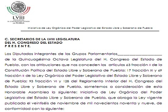 Conozca la iniciativa de Ley Orgánica del Congreso de Puebla