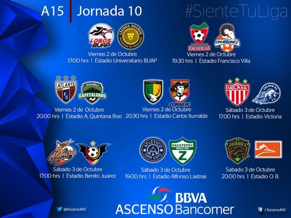 Consulta los partidos y horarios de la J10 del Ascenso MX