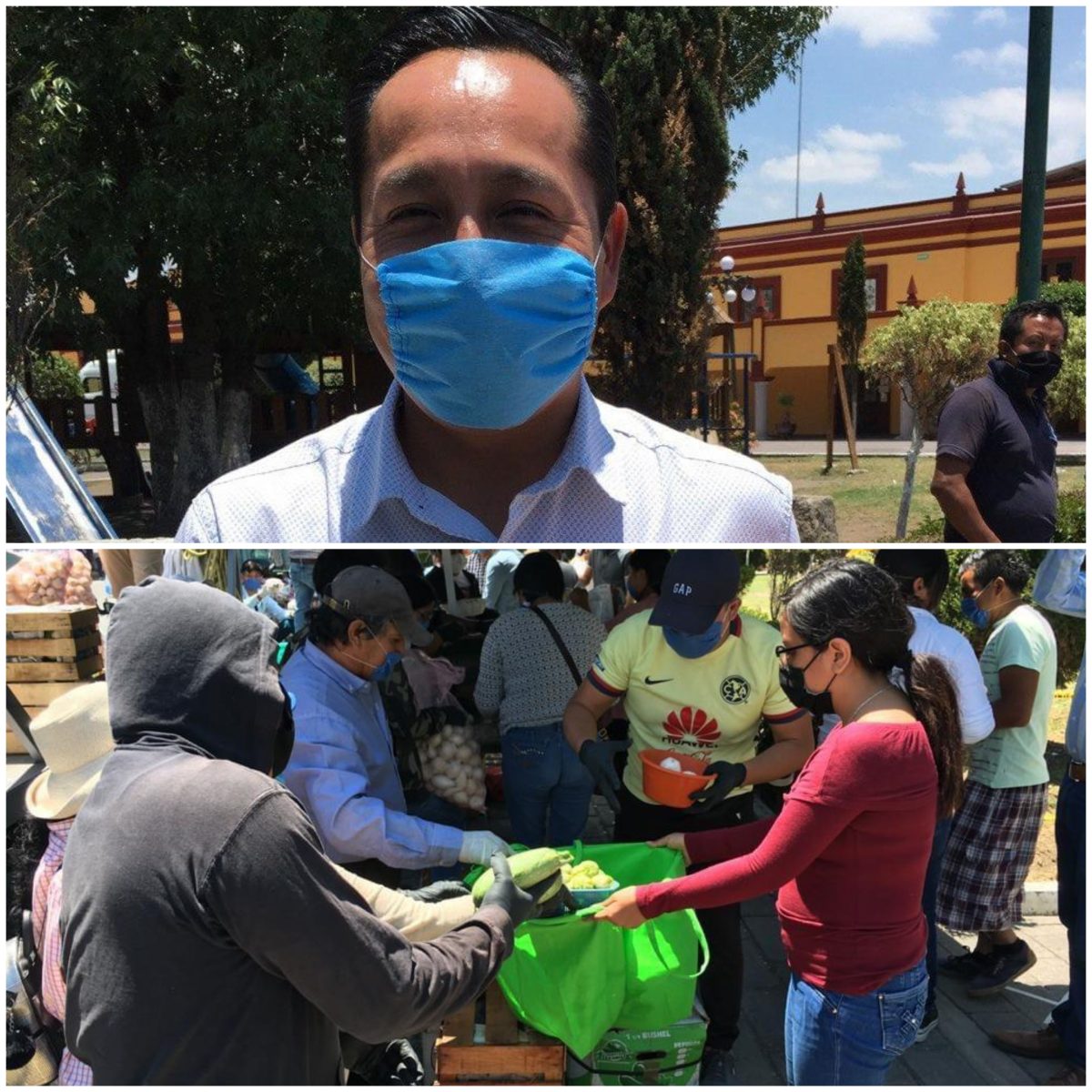 Panista lucra con la pandemia en San Andrés Cholula, regala verduras en el zócalo
