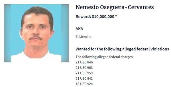 EU aumentó de 6.5 a 10 mdd recompensa por El Mencho, líder del CJNG