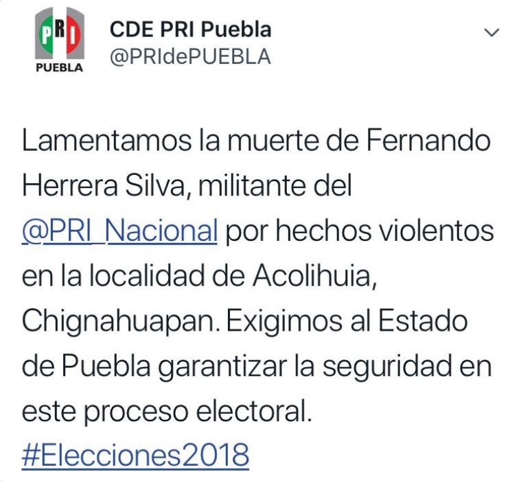 Matan a dos militantes del PRI en Chignahuapan