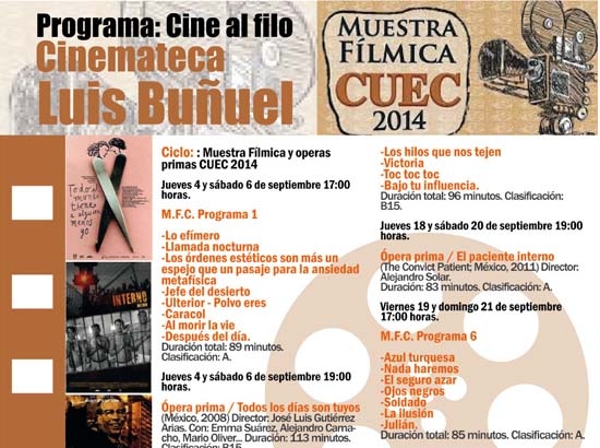 Programa de la Muestra fílmica y óperas primas CUEC 2014 en Puebla