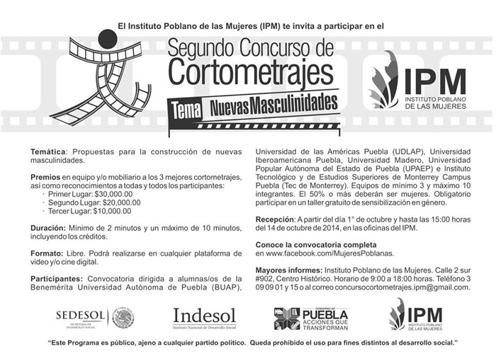 IPM convoca a concurso de cortometrajes en Puebla