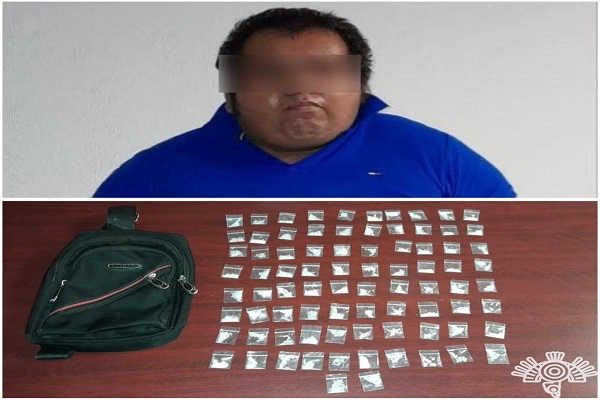 Sujeto con más de 80 dosis de droga fue asegurado en Huehuetla