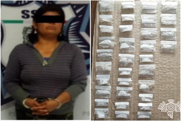 Policía Estatal capturó a vendedora de zapatos y estupefacientes en Amozoc