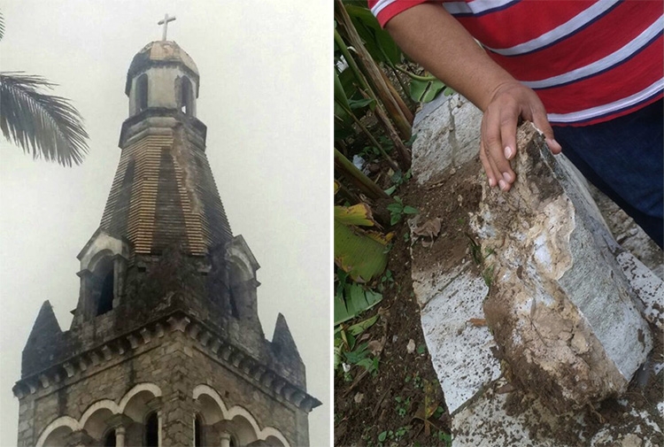 FOTOS: Rayo cayó en torre de la parroquia de Cuetzalan; hay heridos