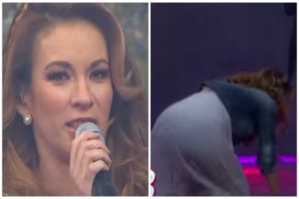 VIDEO: Ingrid Coronado le canta a Fer del Solar y al final se tropieza en el escenario
