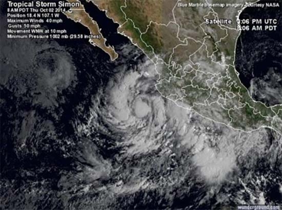 Lluvias muy fuertes en Puebla por Simón, en ruta de convertirse en huracán