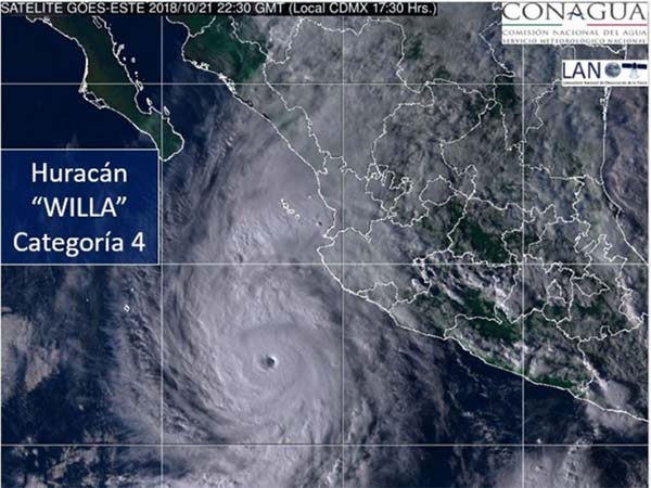 “Willa” ya es huracán categoría 4 y avanza hacia costas mexicanas